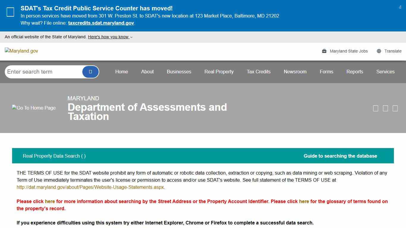 SDAT: Real Property Data Search